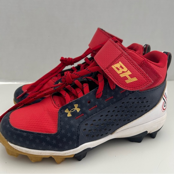 Under Armour Harper 6 Red White and Blue Boys Baseball Cleats Boys Size 3Y - Picture 4 of 12